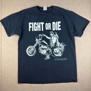 Walking Dead Shirt Men's L Black Fight or Die Biker‎ Daryl Dixon AMC Movie Tee